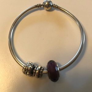Pandora bangle bracelet with 3 charms